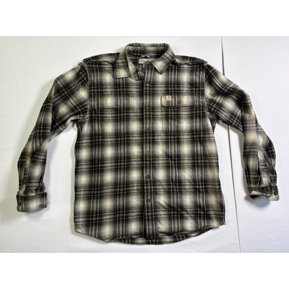 Carhartt Mens Original Fit Plaid Flannel Button Down Shirt Brown Medium 103348
